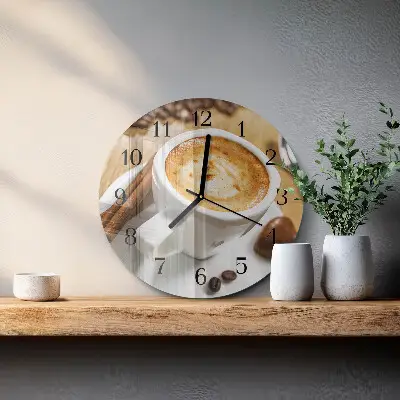 Hodiny s fotkou skleněné kulaté Káva