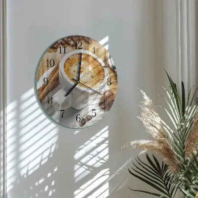 Hodiny s fotkou skleněné kulaté Káva