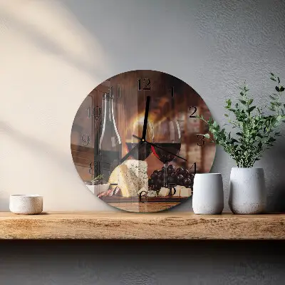 Kulaté skleněné hodiny na zeď Víno