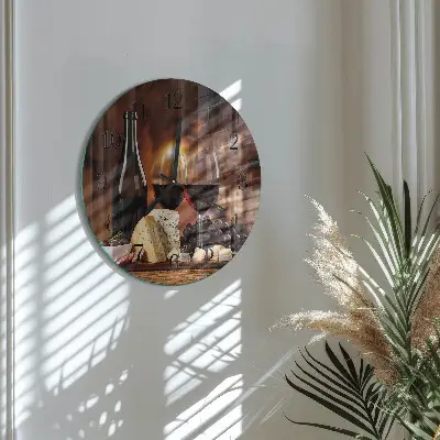 Kulaté skleněné hodiny na zeď Víno