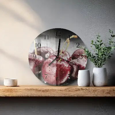 Nástěnné hodiny skleněné kulaté Třešeň