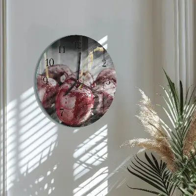 Nástěnné hodiny skleněné kulaté Třešeň