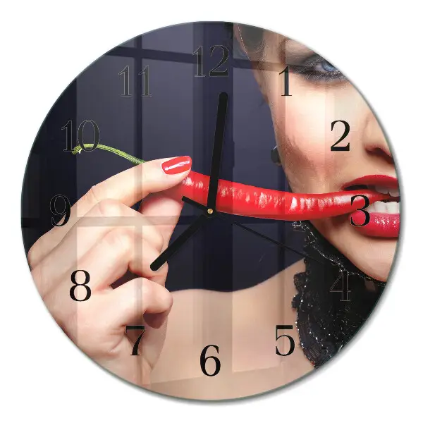Hodiny na skle kulaté Chilli paprička