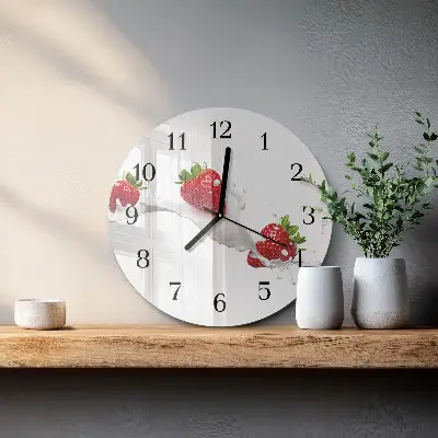 Kulaté skleněné hodiny na zeď Jahoda