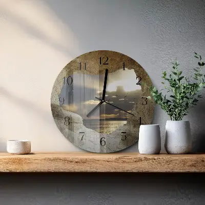 Nástěnné hodiny skleněné kulaté Srdce ve skále