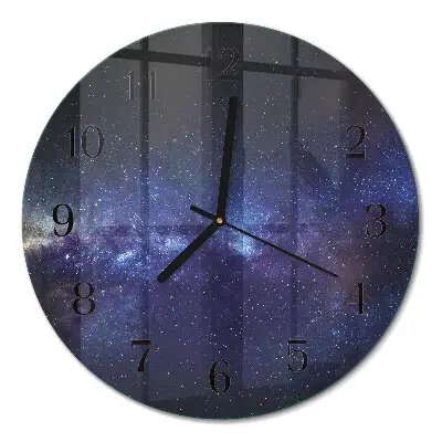 Kulaté skleněné hodiny na zeď Galaxie