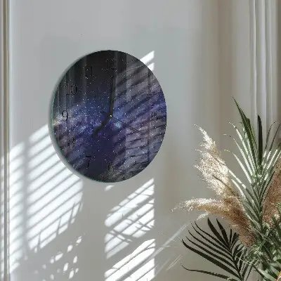 Kulaté skleněné hodiny na zeď Galaxie