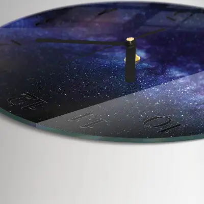 Kulaté skleněné hodiny na zeď Galaxie