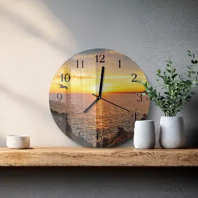 Nástěnné hodiny skleněné kulaté Západ slunce