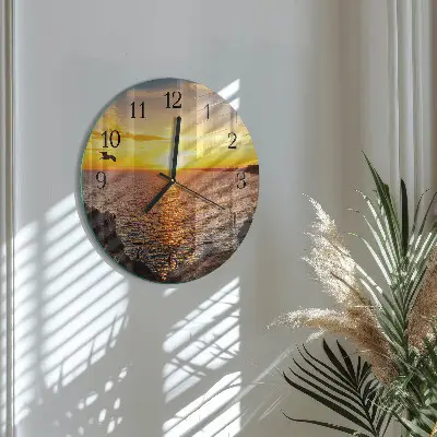 Nástěnné hodiny skleněné kulaté Západ slunce