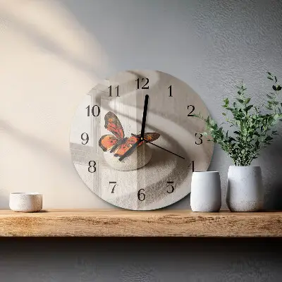 Hodiny s fotkou skleněné kulaté Motýl
