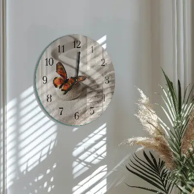 Hodiny s fotkou skleněné kulaté Motýl