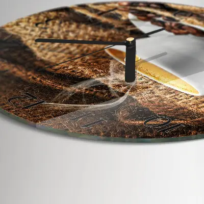 Hodiny s fotkou skleněné kulaté Kávová zrna