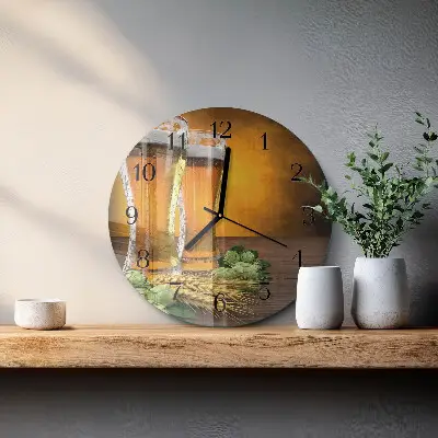 Kulaté skleněné hodiny na stěnu Sklenice piva