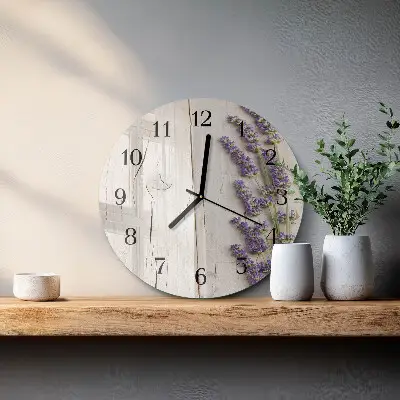 Kulaté skleněné hodiny na zeď Levandule