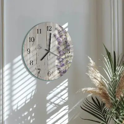 Kulaté skleněné hodiny na zeď Levandule