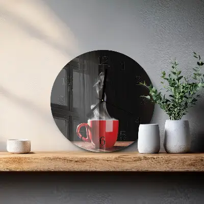Kulaté skleněné hodiny na stěnu Šálek kávy