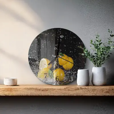 Kulaté skleněné hodiny na stěnu Citrony
