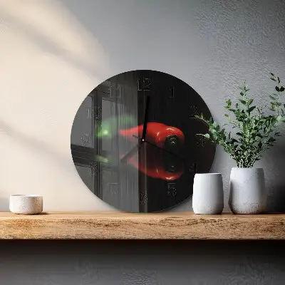 Nástěnné hodiny skleněné kulaté Pepř