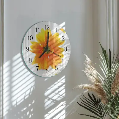 Kulaté skleněné hodiny na stěnu Květ