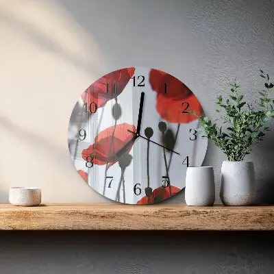 Kulaté skleněné hodiny na zeď Mák