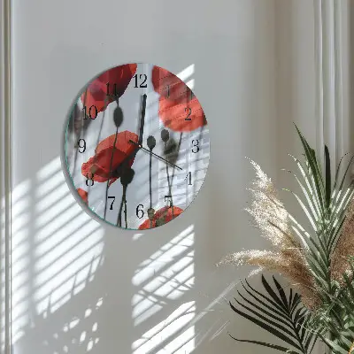 Kulaté skleněné hodiny na zeď Mák