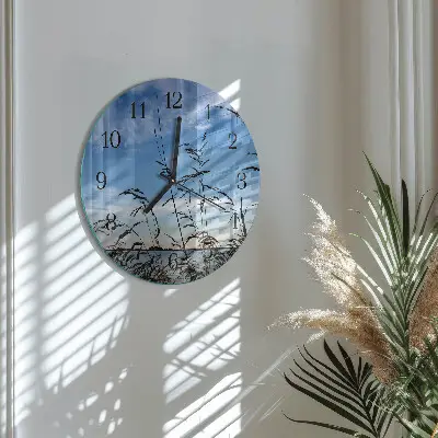 Kulaté skleněné hodiny na stěnu Tráva