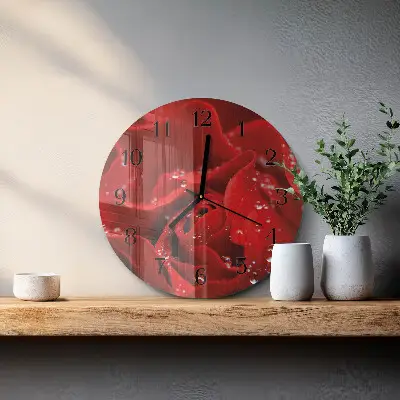 Hodiny s fotkou skleněné kulaté Růže
