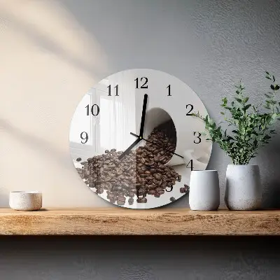 Nástěnné hodiny skleněné kulaté Šálek kávy