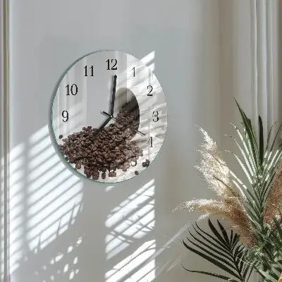Nástěnné hodiny skleněné kulaté Šálek kávy