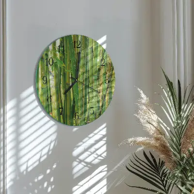 Kulaté skleněné hodiny na zeď Bambus