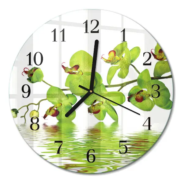 Kulaté skleněné hodiny na stěnu Orchidej
