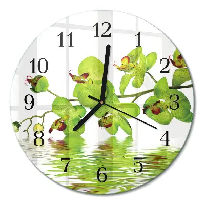 Kulaté skleněné hodiny na stěnu Orchidej
