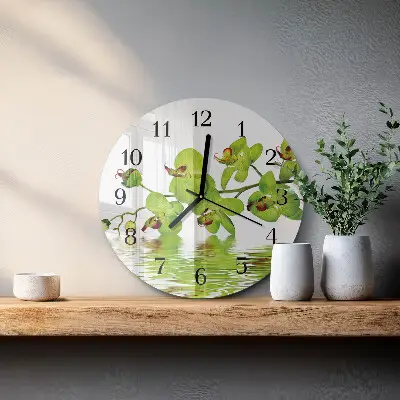Kulaté skleněné hodiny na stěnu Orchidej