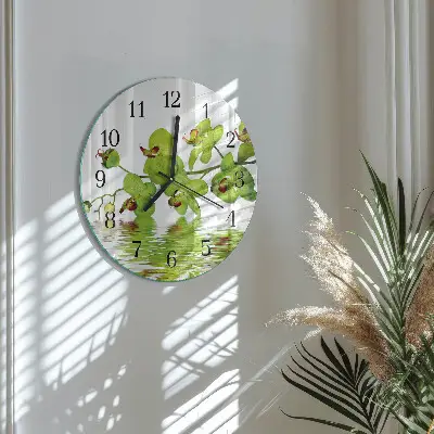 Kulaté skleněné hodiny na stěnu Orchidej