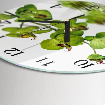 Kulaté skleněné hodiny na stěnu Orchidej