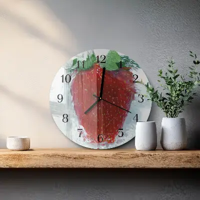 Kulaté skleněné hodiny na zeď Jahoda