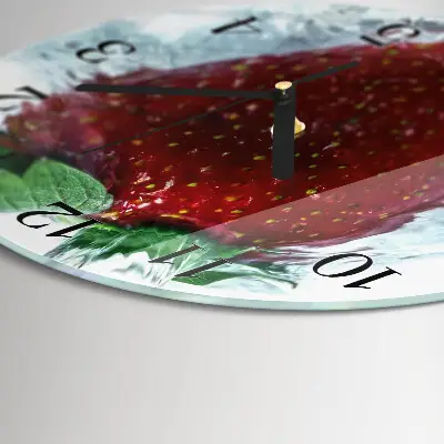 Kulaté skleněné hodiny na zeď Jahoda