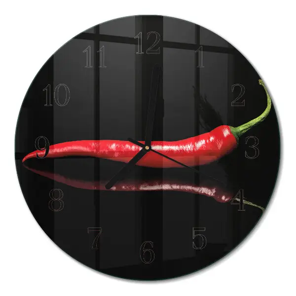 Kulaté skleněné hodiny na stěnu Chilli paprička