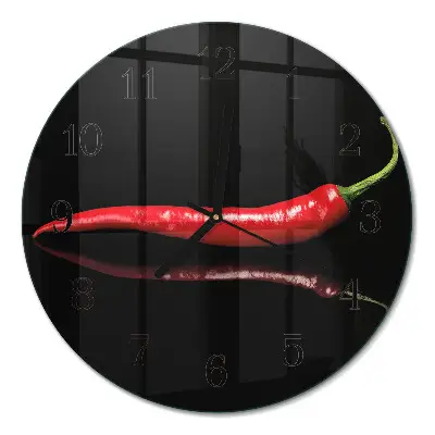 Kulaté skleněné hodiny na stěnu Chilli paprička