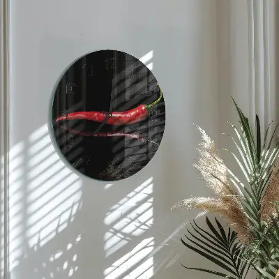 Kulaté skleněné hodiny na stěnu Chilli paprička