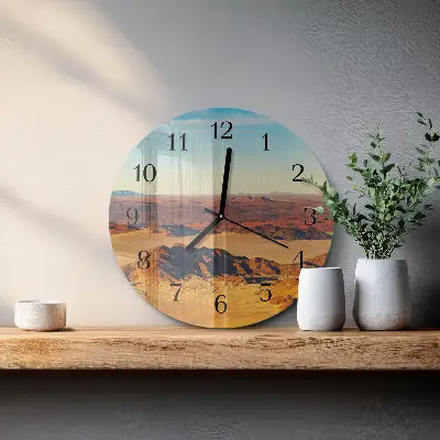 Kulaté skleněné hodiny na zeď Poušť