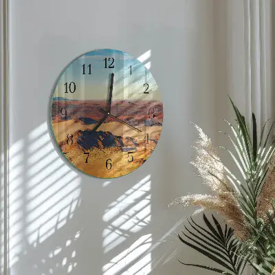 Kulaté skleněné hodiny na zeď Poušť