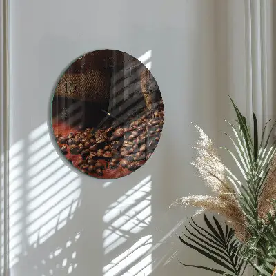 Hodiny na skle kulaté Kávová zrna