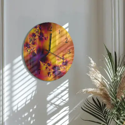 Kulaté skleněné hodiny na zeď Květiny