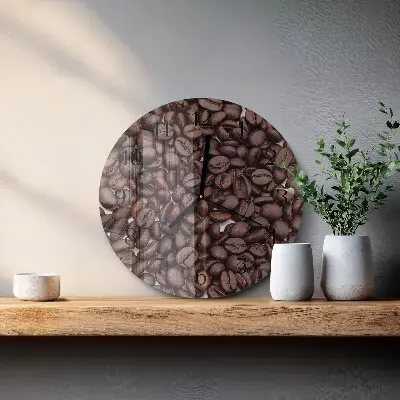 Nástěnné hodiny skleněné kulaté Kávová zrna