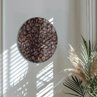 Nástěnné hodiny skleněné kulaté Kávová zrna