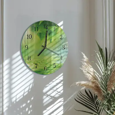 Kulaté skleněné hodiny na stěnu Listy