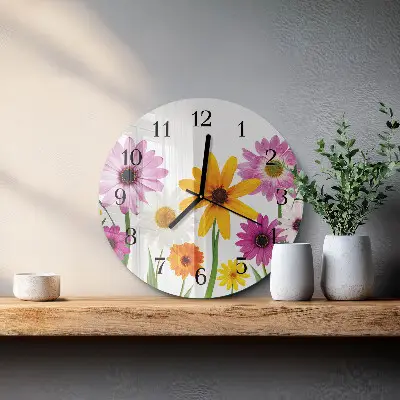 Hodiny s fotkou skleněné kulaté Květiny