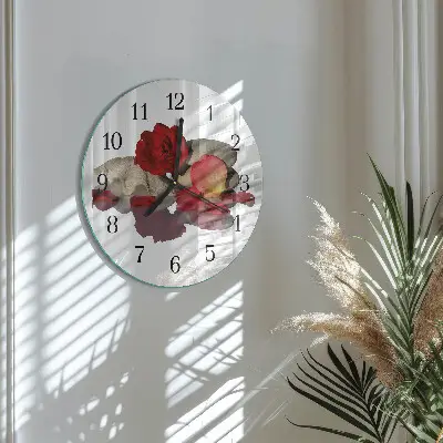 Hodiny s fotkou skleněné kulaté Miska růží